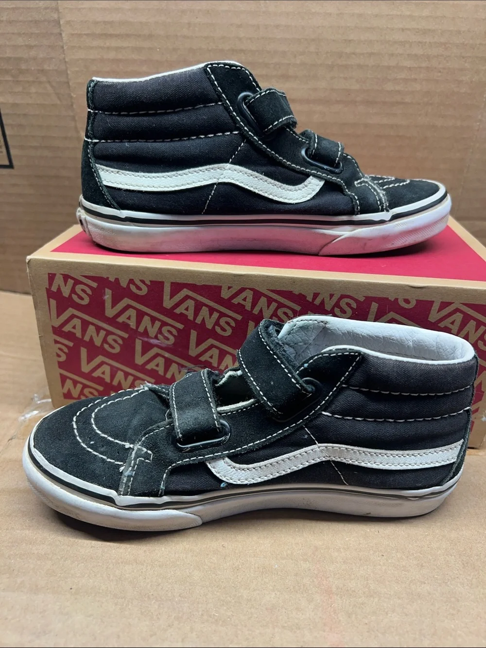 Vans Kids Black & White High-Top Velcro Sneakers